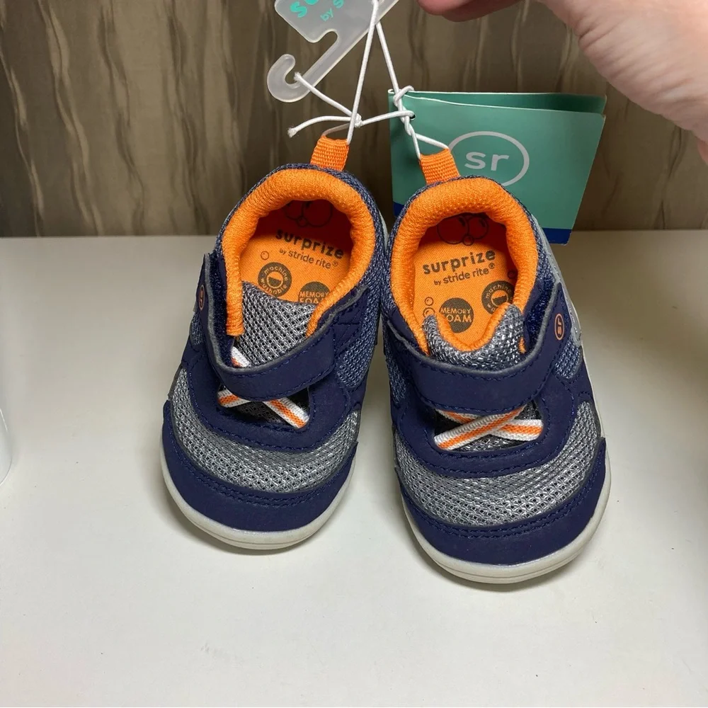 Surprize by Stride Rite Navy Rush Baby Boy 3M Brand New Blue Gray Orange